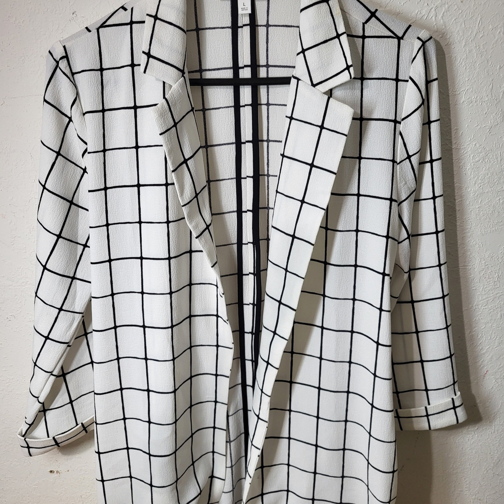 Mine Black and White Grid Pattern Blazer